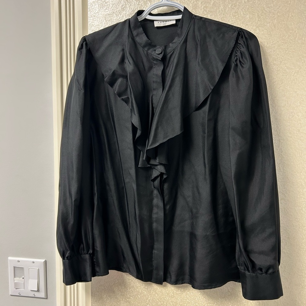 Sandro Black Ruffled Blouse